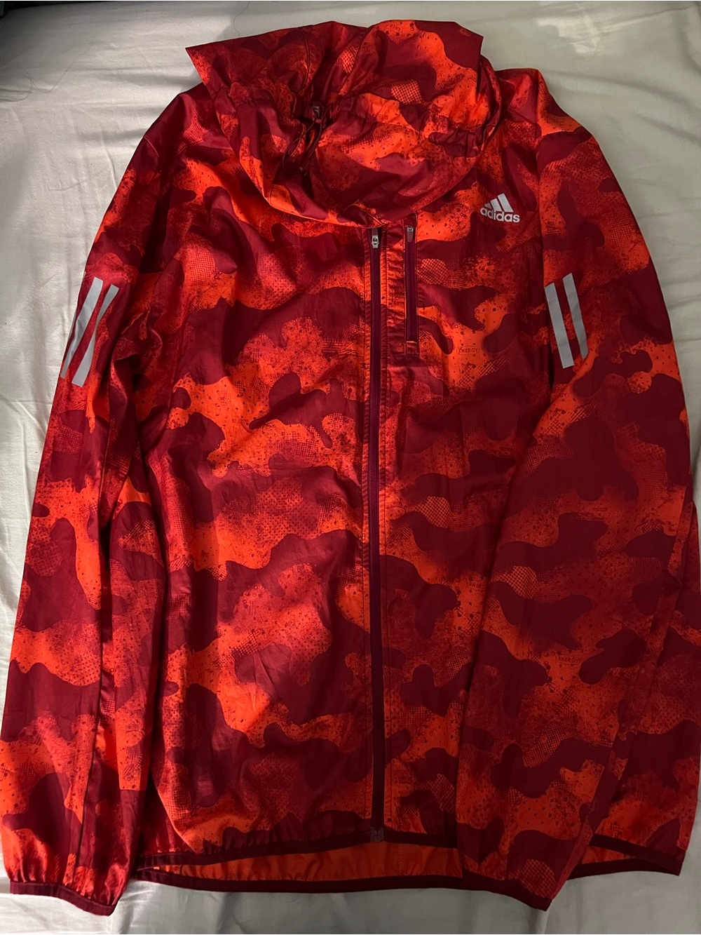Adidas Red and Bright-Orange Camo Hooded Windbreaker